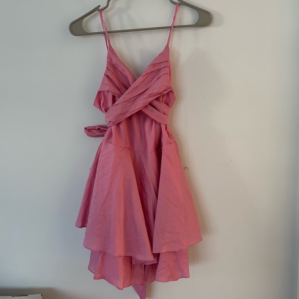 mustard seed pink cross front bow tie strap back flowy thin strap ruffle romper💕